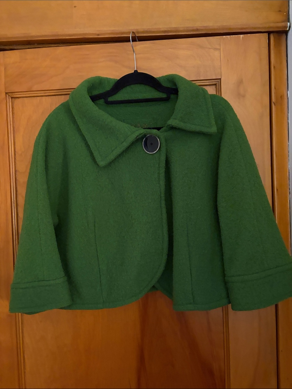 Green Wool-Blend Cropped Cardigan Jacket